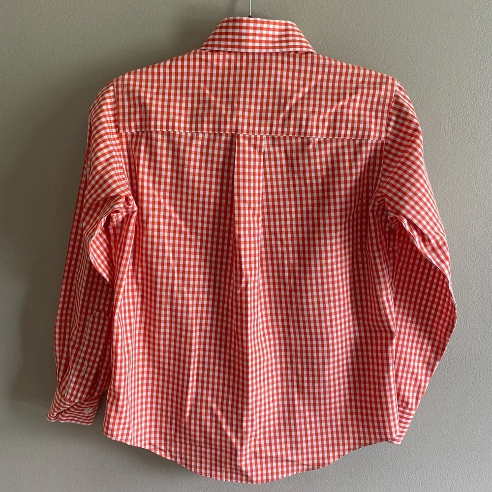 Brooks‎ Brothers Button Up Shirt Boys Size XS Orange Gingham Red Fleece Non Iron